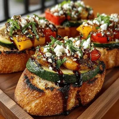 Colorful Mini Grilled Veggie Bruschetta Toasts