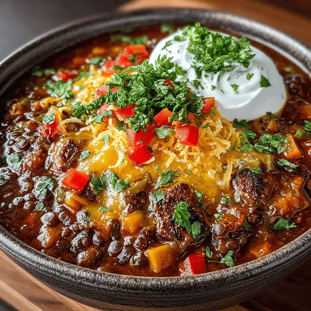Hearty Lentil Chili with Cheddar Topping