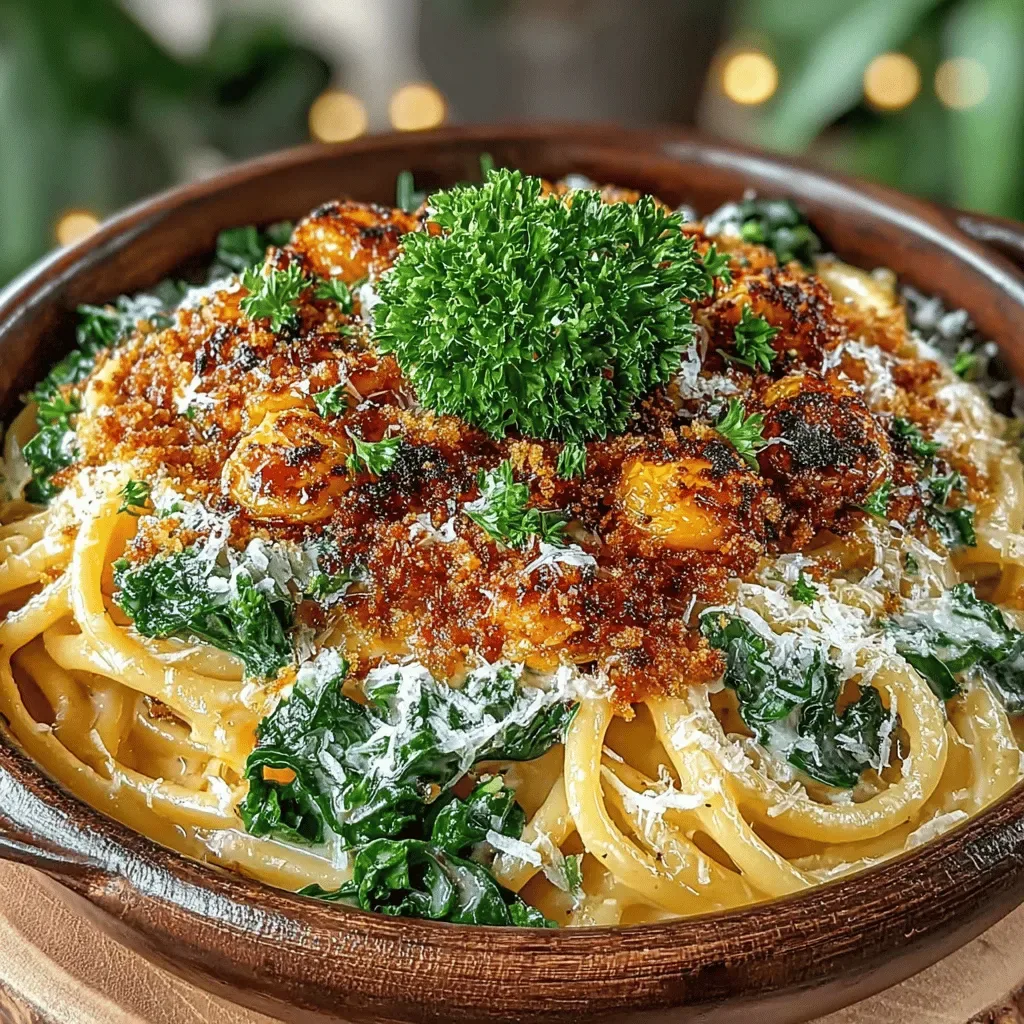 Zesty Creamy Lemon Kale Pasta with Crunchy Crumb Topping