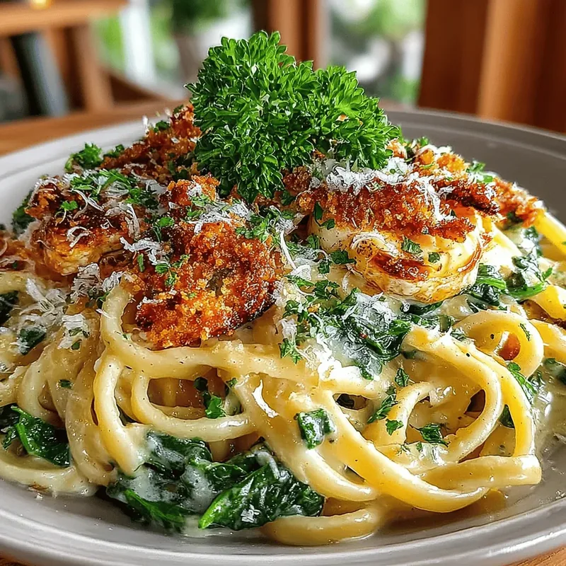 Zesty Creamy Lemon Kale Pasta with Crunchy Crumb Topping