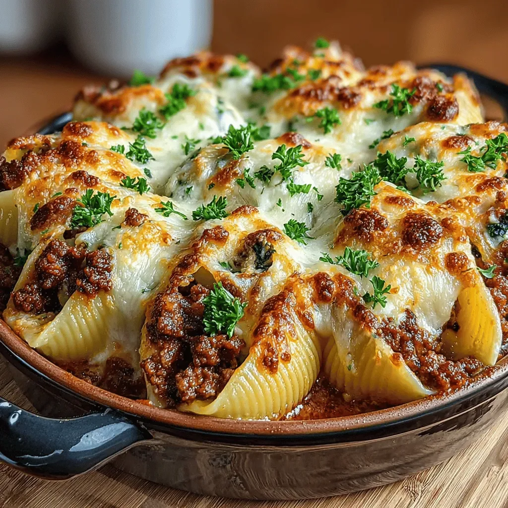 Cheesy Beef and Spinach Stuffed Shells