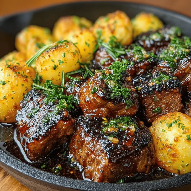 Sizzling Garlic Butter Steak Bites with Herb-Infused Potatoes