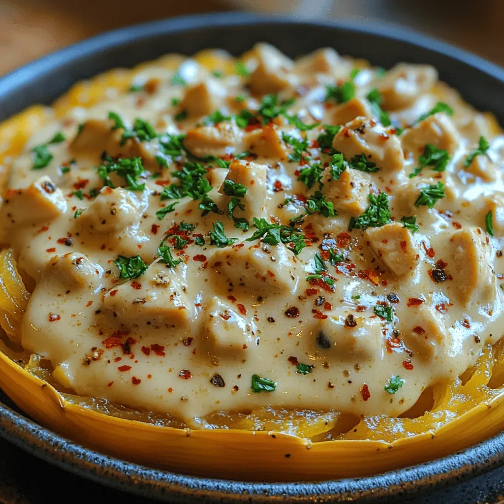Creamy Dreamy Low-Cal Chicken Alfredo Spaghetti Squash