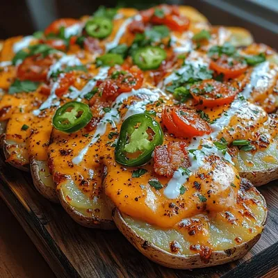 Cheesy Fiesta Loaded Baked Potato Nachos Recipe