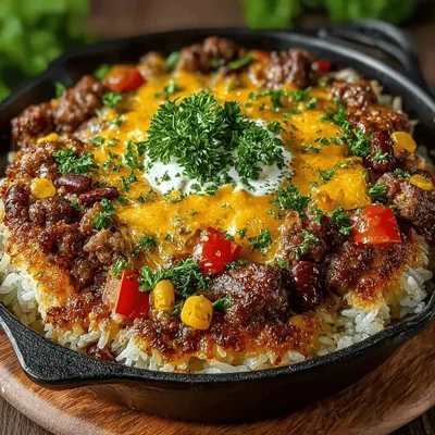 Cheesy Baked Beef & Rice Delight Recipe